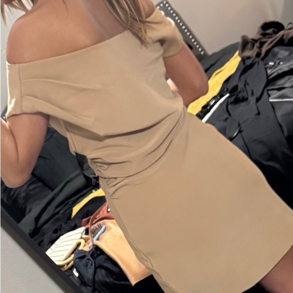 Elegant Tan One-Shoulder Dress